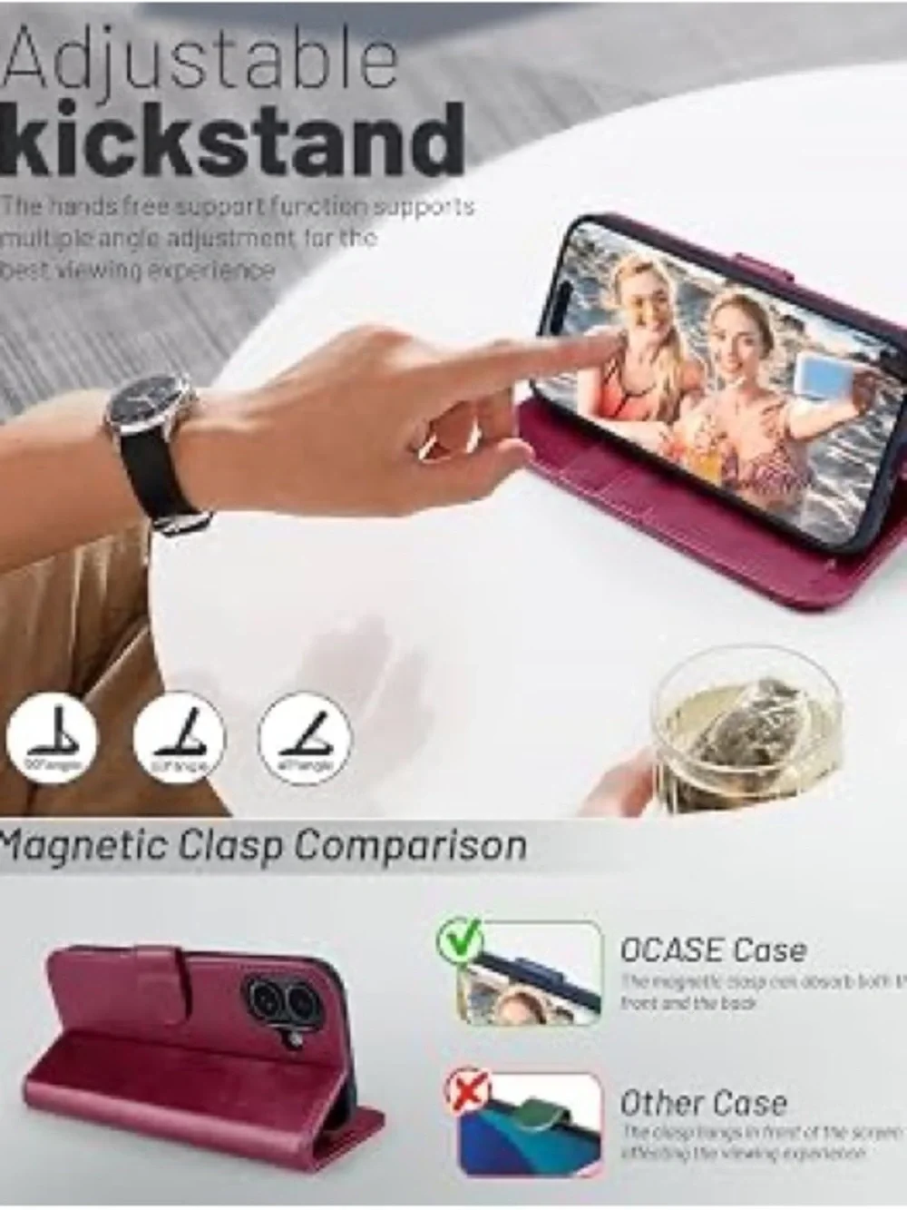 Premium Magenta Wallet Phone Case with Card Slots - iPhone 16 compatible